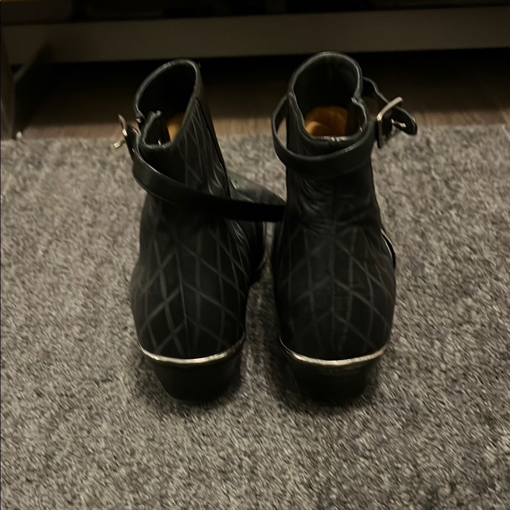 Chloe Black Quilted Leather Ankle Booties with Side Buckle - Picture 2 of 8